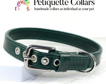 Handmade Bottle Green Leather Dog Collar – Italian Leather, Stainless Steel
