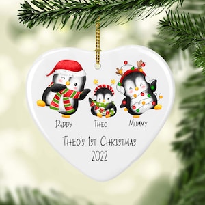 Baby&#39;s First Christmas Personalised Ornament | Cute Penguin Christmas Decoration | Our First Family Christmas