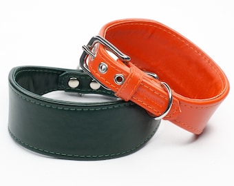 Handmade Luxury Whippet Collar - Soft Italian Leather in 28 Colours