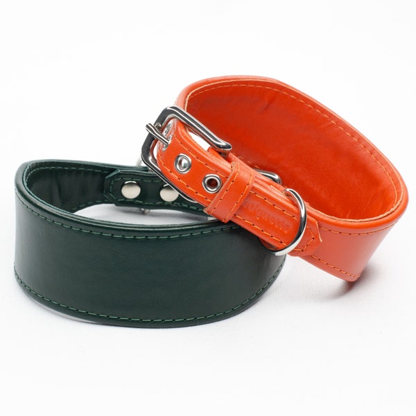 Handmade Luxury Whippet Collar - Soft Italian Leather in 28 Colours