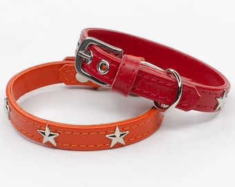 Star Studded Leather Dog Collar - 24 Colours of Leather