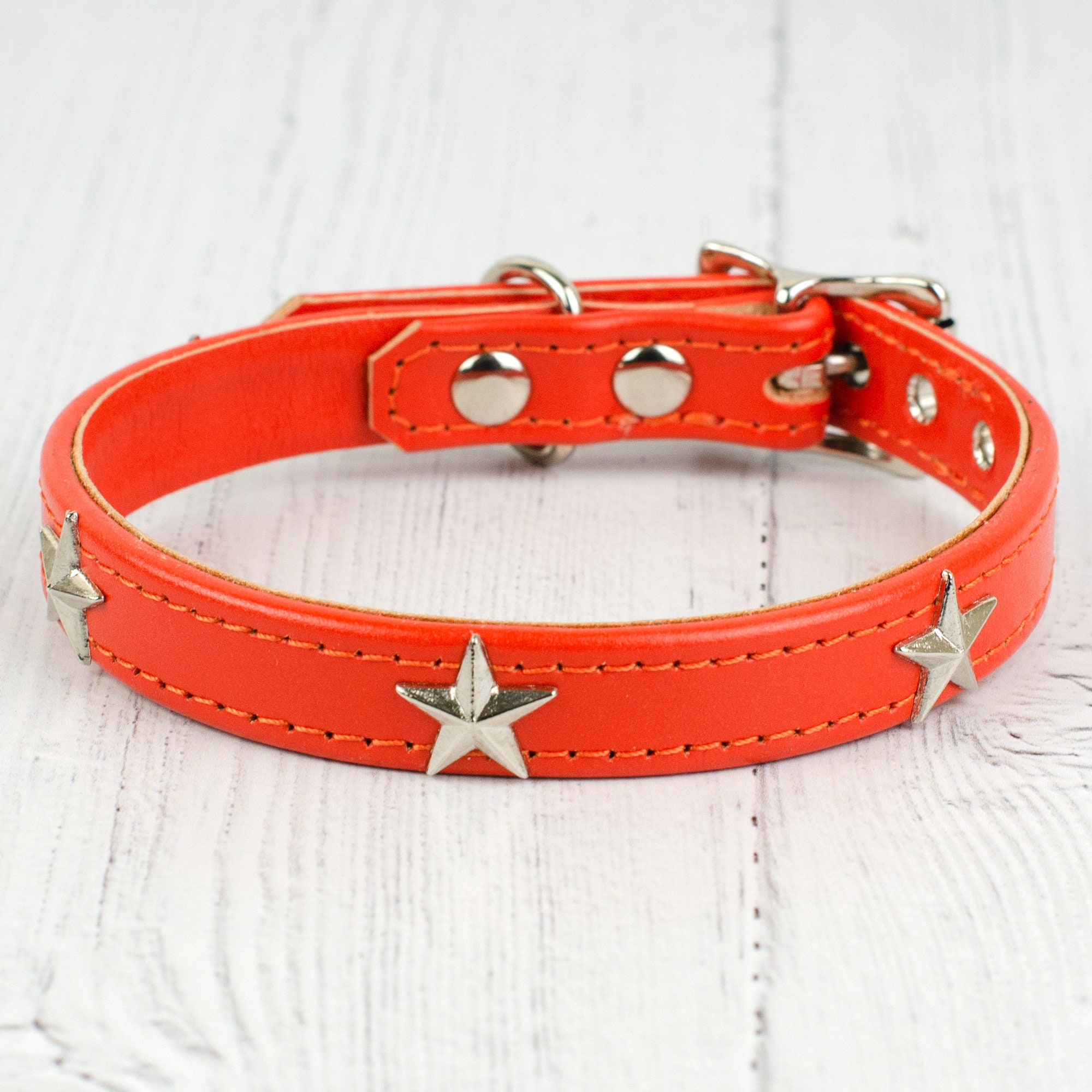 Star Studded Leather Dog Collar 24 Colours of Leather Etsy