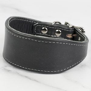 School Grey Leather Greyhound Collar - Handmade by Petiquette Collars