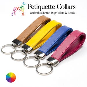 Leather Keyring Handmade in UK, 22 Italian Leather Colours, Padded Loop Keychain with Chrome Ring, Stylish Gift for Him or Her