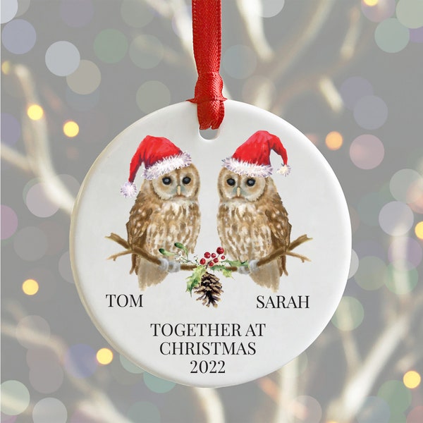 Personalised Couple Bauble | Barn Owl | Christmas gift for a couple | Xmas Couple Tree Decoration | Girlfriend, Boyfriend, Husband, Wife