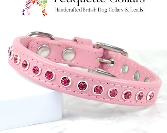 Babyroze leren halsband met Swarovski-kristal, handgemaakt van Italiaans kalfsleer