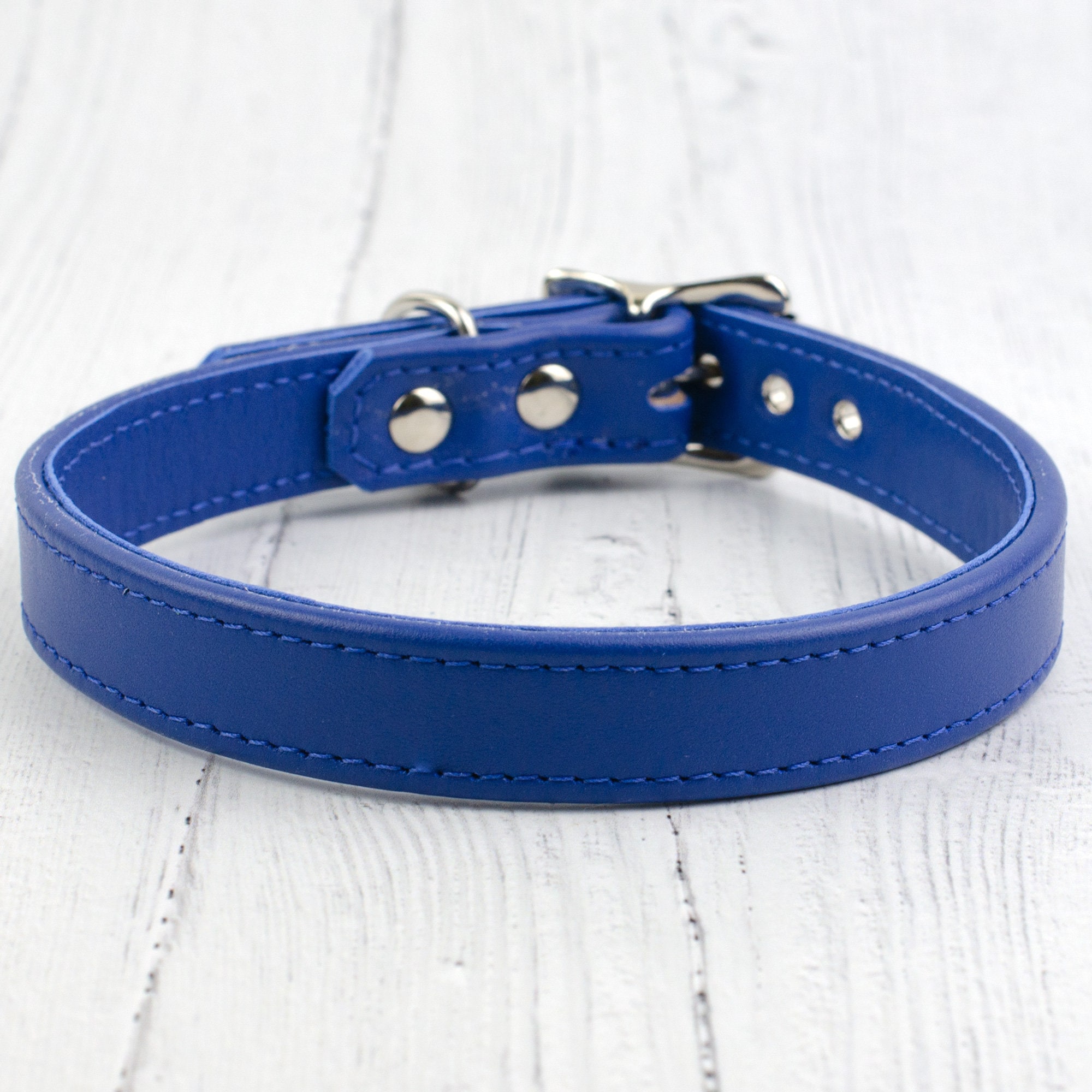 Vibrant Blue Leather Dog Collar Handmade in the UK Etsy