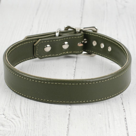 Olive Green Leather Dog Collar | Etsy