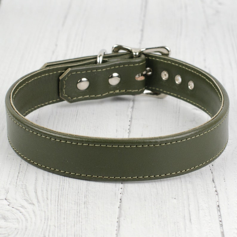 Olive Green Leather Dog Collar Etsy