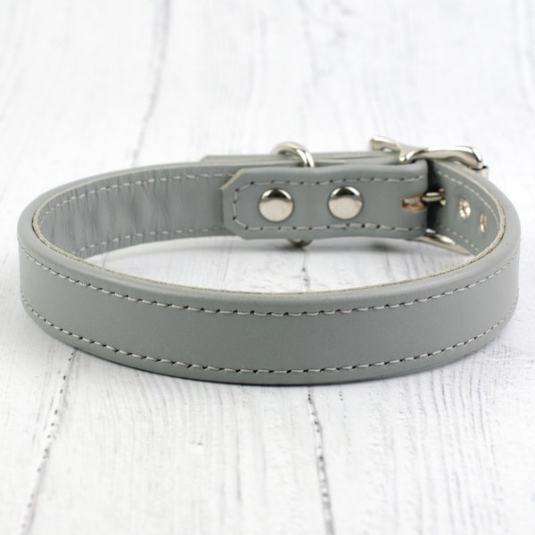 Dove Grey Handmade Leather Dog Collar