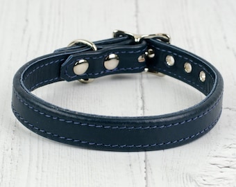 Collier pour chien en cuir bleu Madère doux