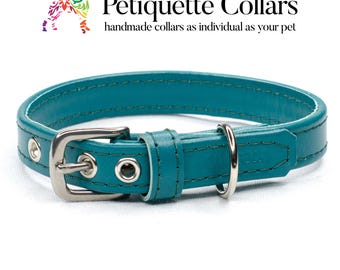 Handmade Teal Leather Dog Collar – Italian Leather, Stainless Steel