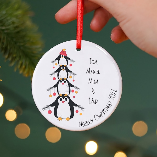 Family Christmas Bauble | Cute Christmas Ornament | Penguin Family | Personalised Christmas Tree Decoration