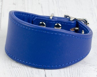 Bright Blue Leather Italian Greyhound Collar - Handmade by Petiquette Collars