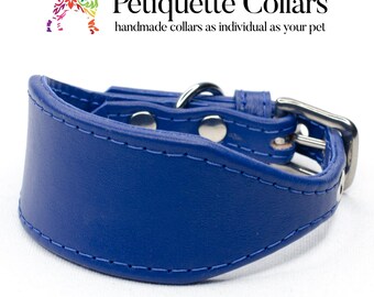 Bright Blue Leather Italian Greyhound Collar - Blue Iggy Collar for Small Sighthounds