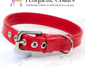Bright Red Leather Dog Collar – Luxury Handmade Collar with Stainless Steel Hardware