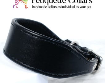 Black Leather Italian Greyhound Collar - Handmade Black Iggy Collar