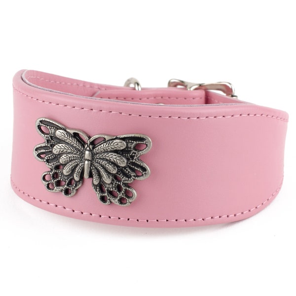 Butterfly Studded Leather Whippet Collar  - 24 Colours of Leather - Handmade Whippet Dog Collar