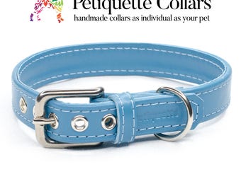 Handmade Baby Blue Leather Dog Collar – Italian Calf Leather, Stainless Steel