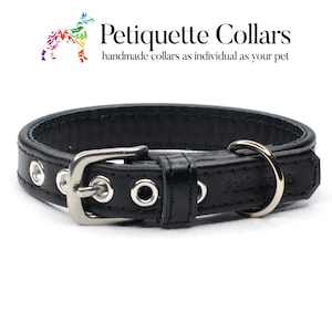Black Leather Dog Collar, Handmade in UK, Classic Everyday Collar, Soft Calf Leather, Stainless Steel Hardware, Strong Stylish Collar
