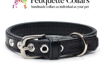 Schwarzes Leder Hundehalsband - Luxus handgefertigtes Halsband in Großbritannien hergestellt