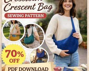 Patrón de costura para bolso Crosstown Crescent / Bolso bandolera tipo hobo ideal para principiantes (tamaño A4, tamaño carta estadounidense)