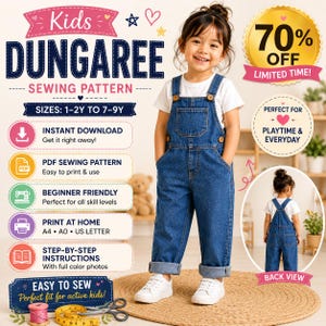 Kids Dungaree Sewing Pattern | Gender Neutral Toddler Overalls PDF (Digital Download)