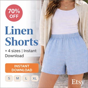 Patrón de costura para pantalones cortos de lino para mujer – Corte holgado, con bolsillos (patrón en PDF)