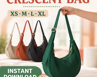 Patrón de costura para bolso en forma de media luna / Bolso bandolera, cruzado o tipo hobo, ideal para principiantes (descarga en PDF)