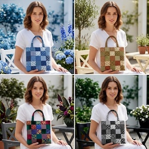 Quilt Patch Einkaufstasche Schnittmuster PDF | Patchwork Tote Muster | Anfängerfreundliches Taschen-Tutorial | A0 A4 US Letter Druckbar| Digitaler Download