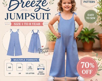 Patrón de costura en PDF para conjunto de vestido con volantes y pantalón para niña pequeña / Conjunto de vestido acampanado para niña / Conjunto estilo mono para niños / Ropa de verano para hacer tú misma