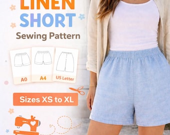 Patron de short facile, Patron de short large, Patron de couture de short pour femme, Patron de short en coton avec poche, Patrons numériques grande taille
