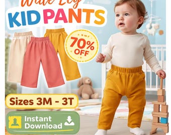 Patrón sencillo de pantalones para niños, patrón de costura de pantalones de pierna ancha para niños de 3 meses a 3 años (descarga en PDF)