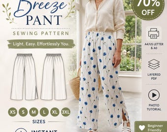 Patrón de costura PDF para pantalón Breeze / Patrón de pantalón de pierna ancha / XS–3XL / Descarga instantánea / Patrón de costura digital