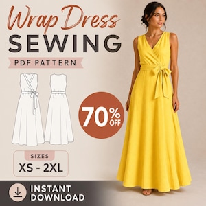 Wrap Dress Sewing Pattern Wraparound Linen Dress Sleeveless PDF Beginner Tutorial