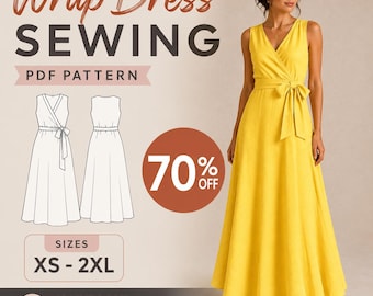 Patrón de costura para vestido cruzado. Vestido cruzado de lino sin mangas. Tutorial en PDF para principiantes.