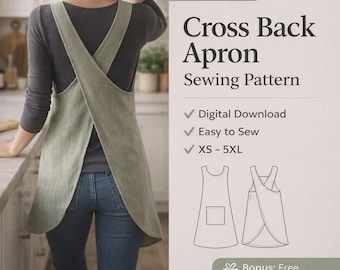 Patrón de costura para delantal con espalda cruzada / Estilo japonés, ideal para principiantes (descarga digital)