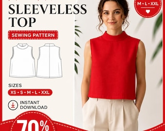 Patrón de costura para top de mujer / Top con botones laterales / Patrón de top corto de verano / Blusa minimalista sin mangas / Patrón de costura digital en PDF