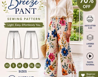 Breeze Pant Naaipatroon PDF | Patroon broek wijde pijpen | XS–3XL | Direct downloaden | Digitaal naaipatroon