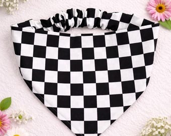 Zwart-wit geruite slip-on pet-bandana