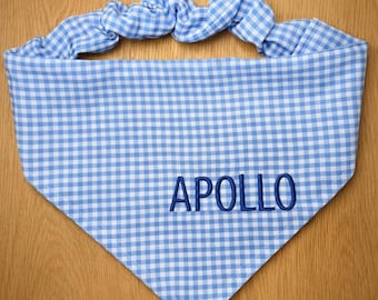 Custom slip-on pet-bandana blauw gingham