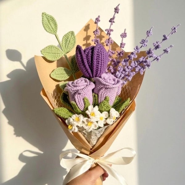 Crochet Flower Bouquet, Handmade Rose, Birthday Gift for Mum, Grandma, Anniversary Gift for Wife, Wedding Bouquet, Get well soon, Room Decor