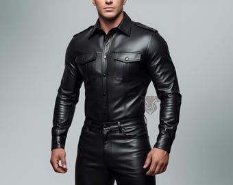 手作りの羊革製警察シャツ：カスタムフィットの制服シャツ - 男性へのギフト - メンズシャツ - シャツ - 名入れシャツ