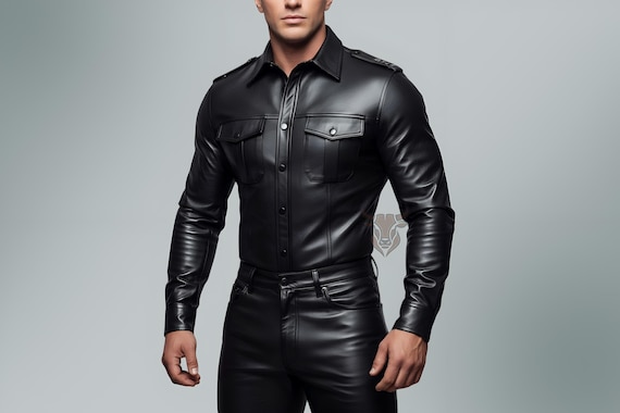 Handmade Sheep Leather Police Shirt: Custom Fit uniform Shirts - Gift for Men - Mens Shirts - Shit Shirts - Personalized Shirts