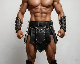Handmade Mens Genuine Leather Gladiator Kilt - Kilt Outfit - Mens Leather Kilt - Cosplay Costume - Adult Costume - Gift for Him