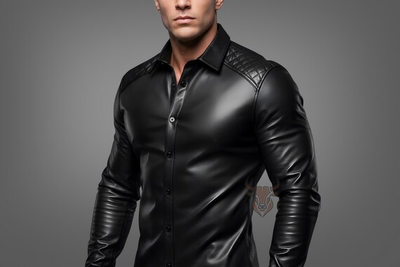 Mens Diamond Quilted Sheep Leather Police Shirt: Custom uniform Shirts - Gift for Men - Shit Shirts - Personalized Shirts - Summer Shirt