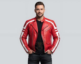 Handmade Sheep Leather Biker Jackets - Vintage Jacket - Bomber Jacket - Gift for Men - Custom Cloth - Mens Jacket - Personalized Gift
