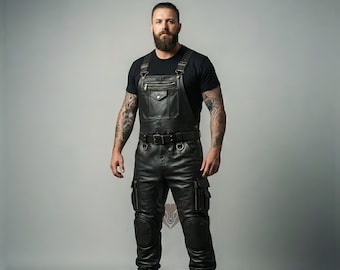 Handmade Black Lambskin Leather Overalls: Custom Fit, Streetwear, Cosplay, Leather Wear, Gift for Him
