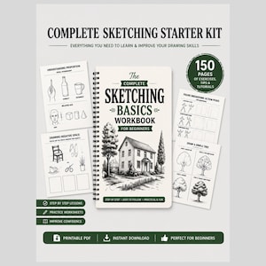 Sketching Practice Book – 150 Beginner Worksheets, Drawing Exercises
