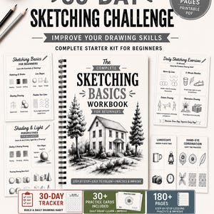 Sistema de práctica de dibujo para principiantes / 150 hojas de trabajo de dibujo / Aprende a dibujar paso a paso / Paquete de cuadernos de trabajo de arte imprimibles en PDF